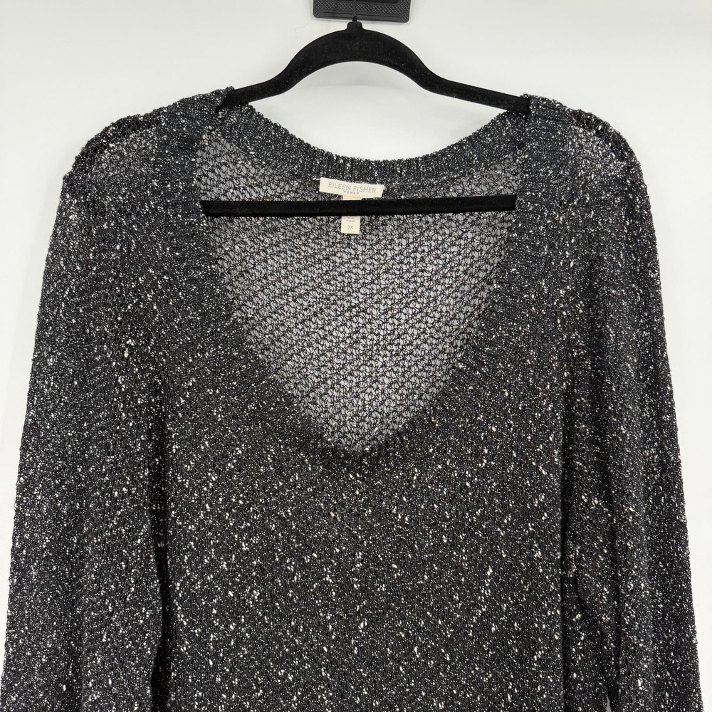 Eileen Fisher Sweater Womens 3X Black Open-Knit V-Neck Pullover Relaxed Classic - Picture 2 of 10